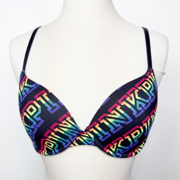 Victoria's Secret PINK Wear Everywhere Push-Up Bra Diagonal Icon Rainbow 36C - Picture 8 of 8